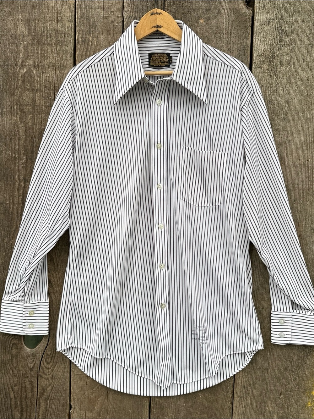 Vintage 70s Dagger Collar Pinstripe Button Up Dress Shirt Sears Mens Store 16-33